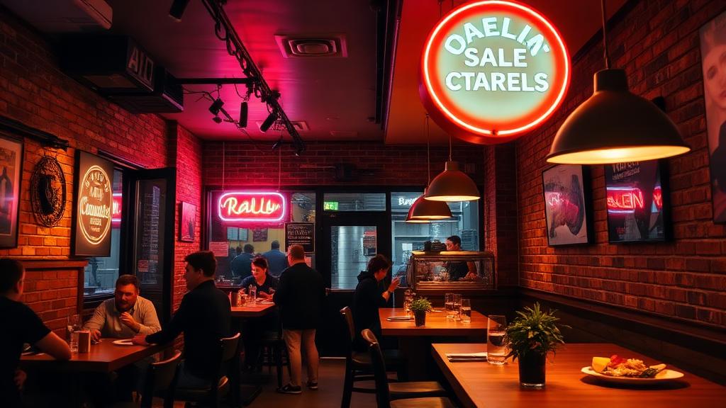 Restaurant interior with warm ambient lighting